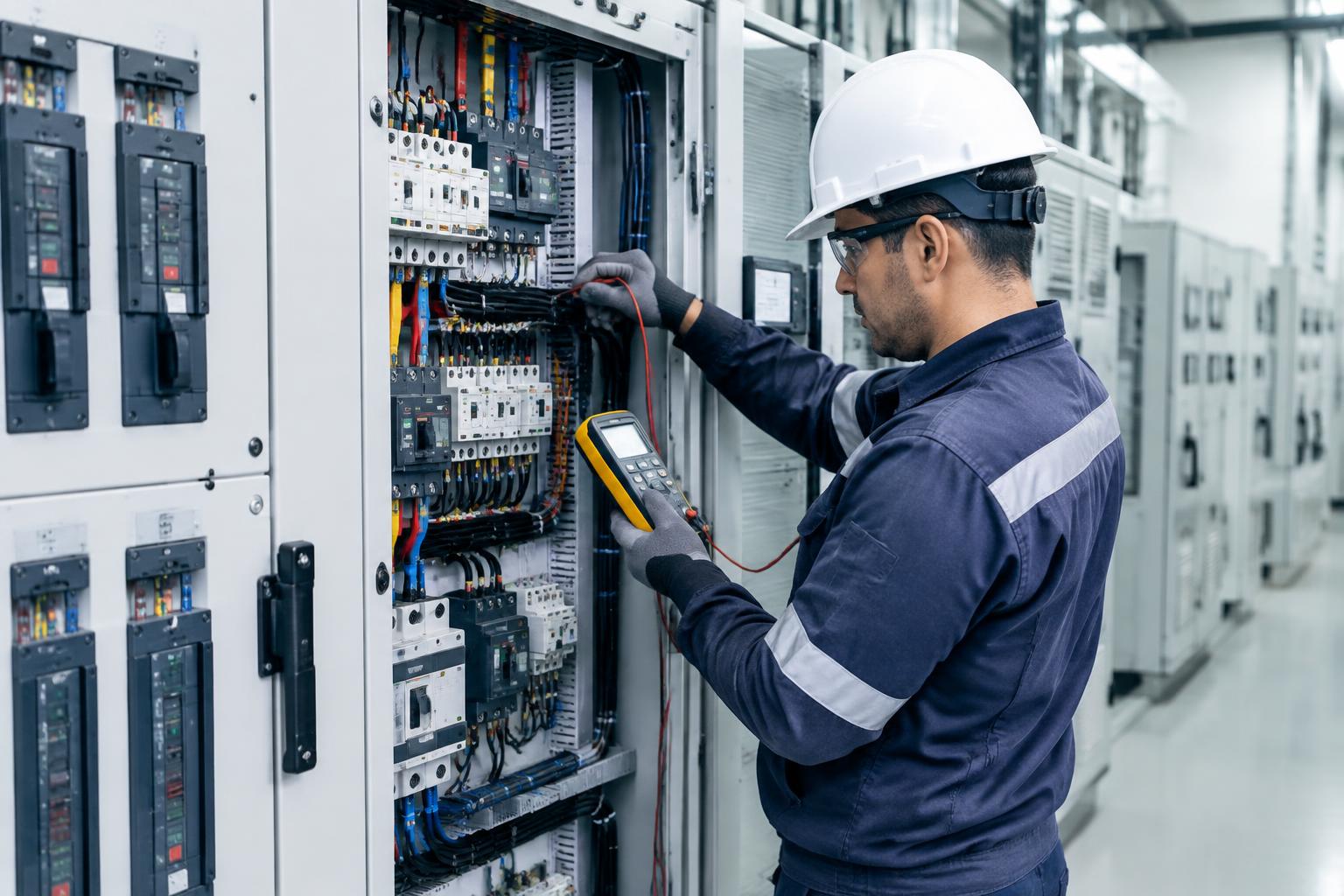 Profissional trabalhando em soluções elétricas
